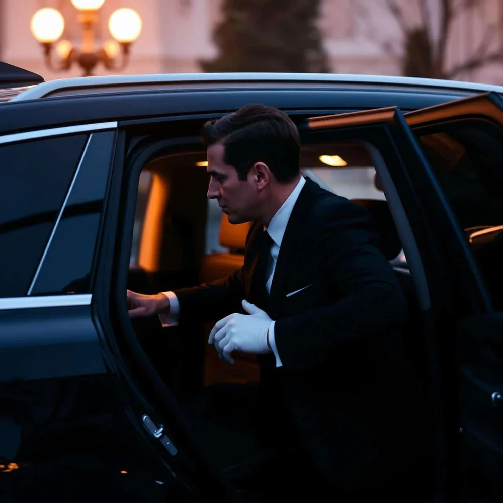 Chauffeur attending to a car door