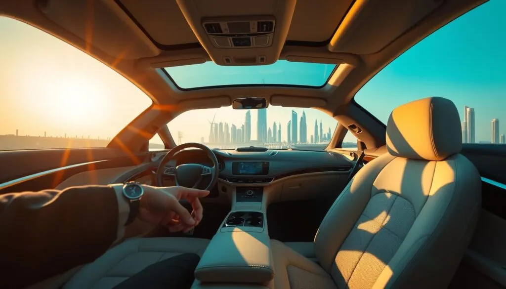 A sleek and modern interior of a luxury car, designed to represent the concept of 
